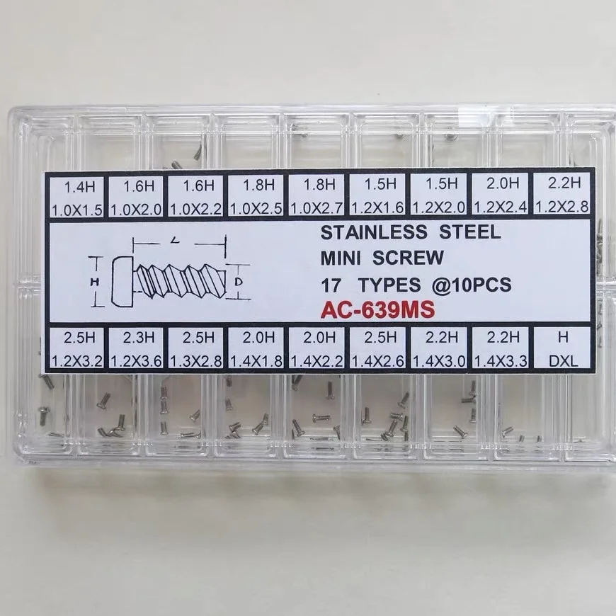 Assortment of 1.0mm 1.2mm 1.3mm 1.4mm Thread Diameter Watch Case Screw 1.4mm-2.5mm Head Countersunk Screws W1850