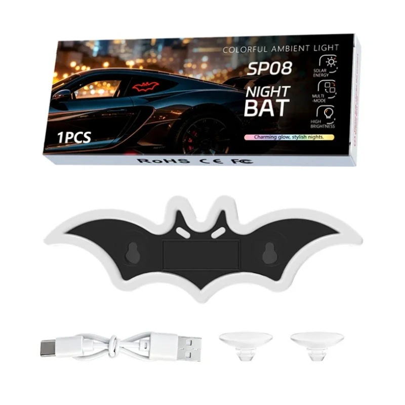 1Pc Solar Powered Demon Eye LED Warning Light, Wireless Bat Ambient Light Auto Triangle Window Decor Lamp