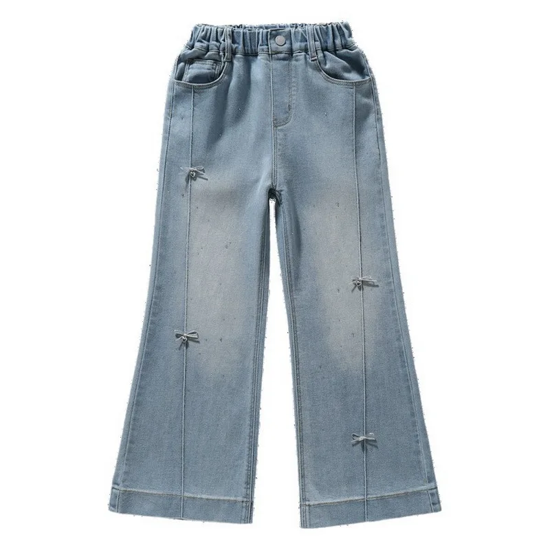 Girls Jeans Spring and Autumn New Big Girl Fashionable Slim Fit Jeans Flare Pants High Waist Children\'s Trousers