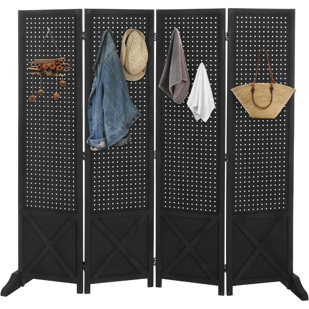 

5 FT Wood Room Divider Display Board Organizer, (Black, 4 Panel), Screens & Room Dividers