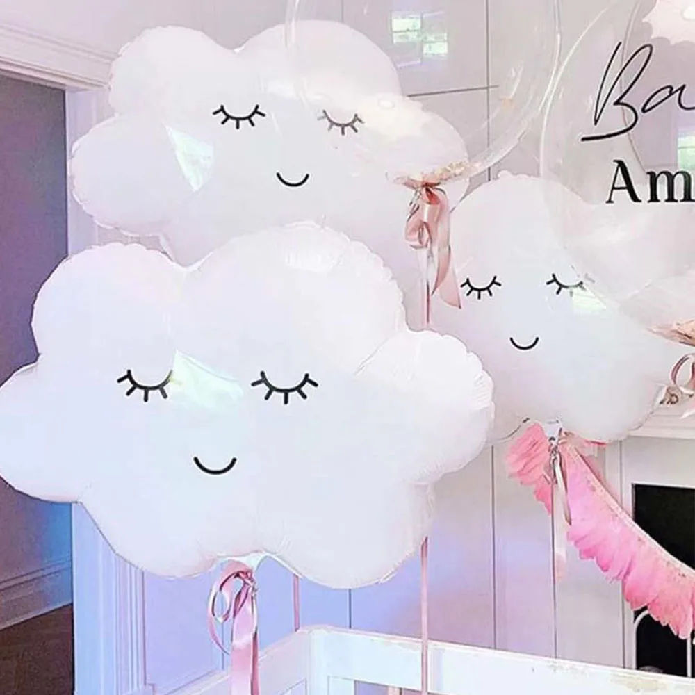 2/3/5Pcs White Smiling Cloud Foil Balloons Big Helium Balloon for Birthday Party Baby Shower Wedding Anniversary Decorations