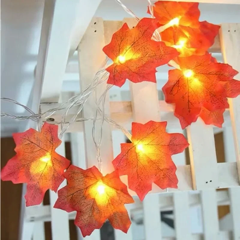 1,5/3M decoración navideña hojas de arce artificiales cadena de luces LED linterna guirnalda fiesta en casa DIY Deco Halloween Año Nuevo