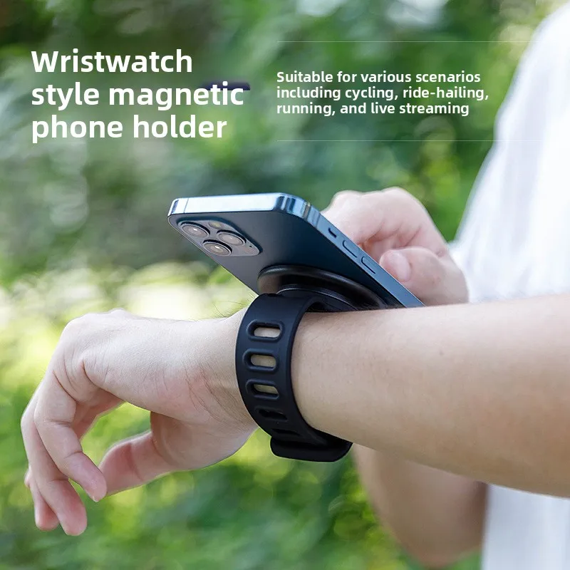 Magnetic Wristband Phone Holder with 360 Degree Rotation, Double Sided Magnet Strap Mount for Gym Cycling Live Streaming and