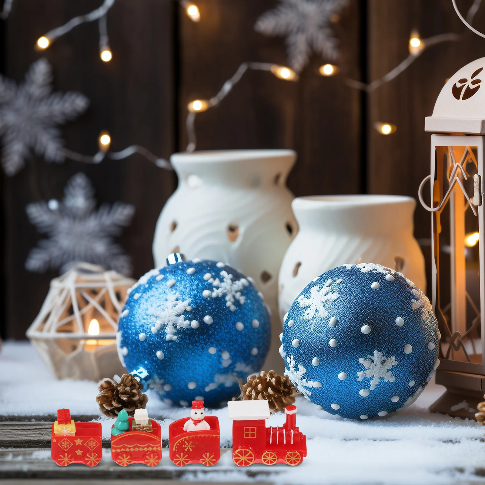 

24Pcs Christmas Snowman Present Box Mini Train Set DIY Festive Table Ornaments Xmas Train Under Tree Holiday Decoration Kit