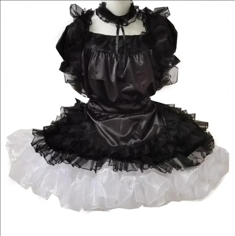 

Multicolor Adult Giant Baby Sexy Girl Black Thin Open Chest Satin Dress Sissy Japanese Maid Gothic Role Playing Customization