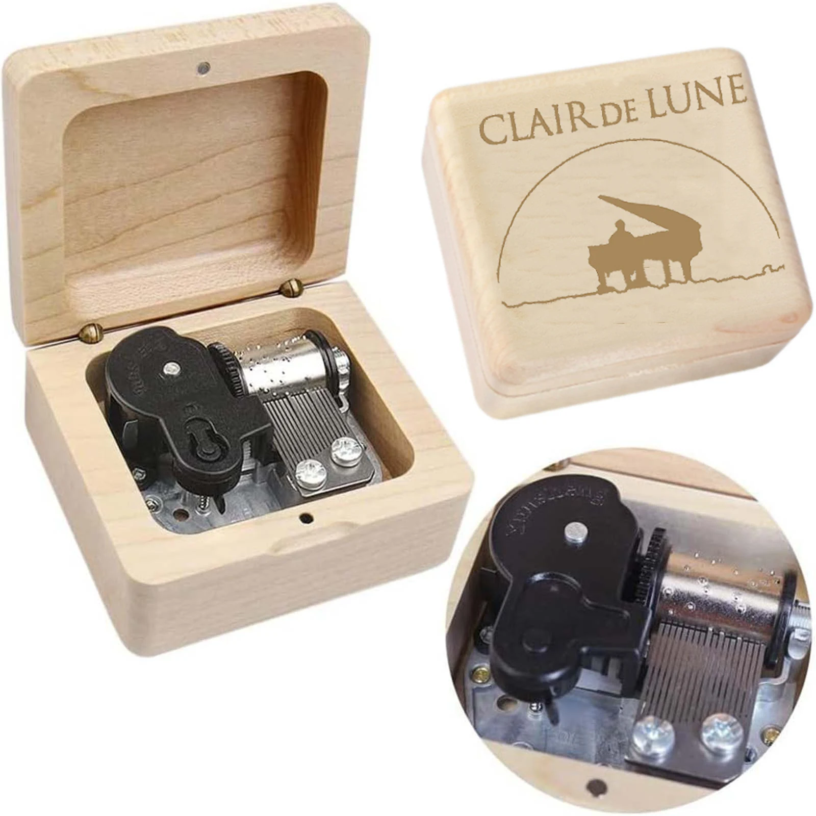 SOFTALK CLAIR DE LUNE Caja de música temática de madera maciza de arce Regalos para amigos, niños, niñas, esposas y padres en Navidad,