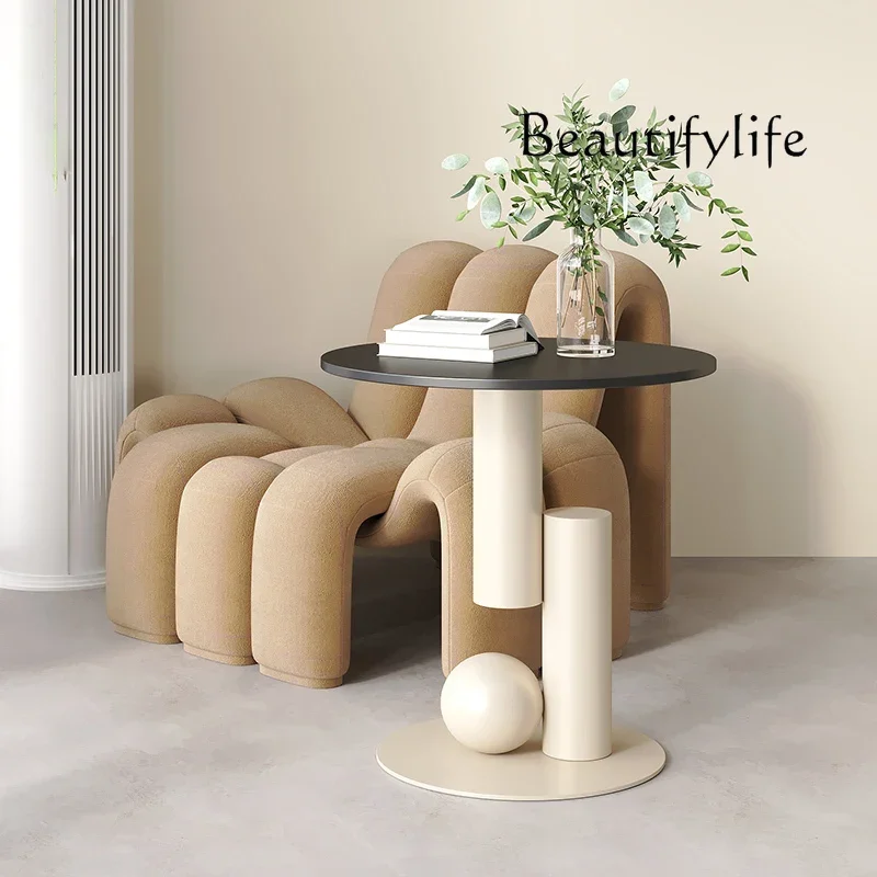 Cream wind rock slab side few sofa side table creative minimalist living room round light luxury high-end bedside storage