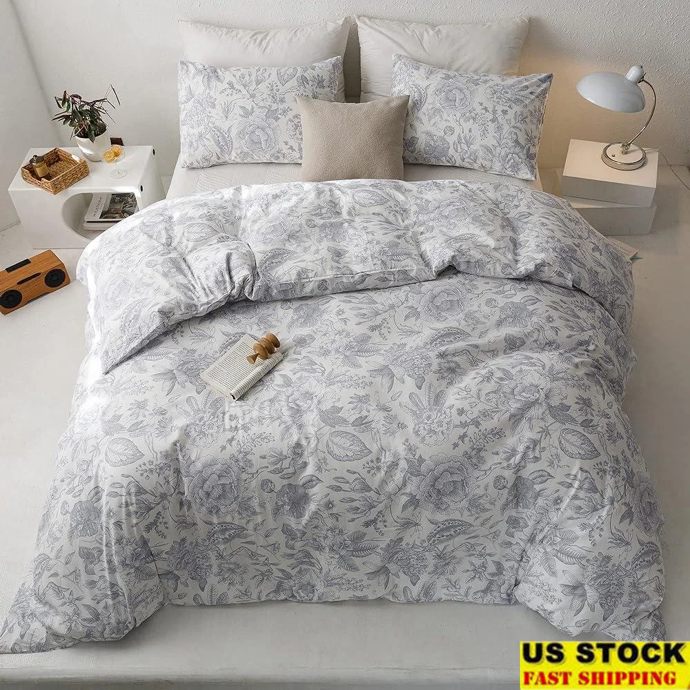 

Vintage Flower Duvet Cover Set 100% Cotton Floral Pattern Queen Bedding Soft Breathable Durable Quilt Cover Hidden Zipper