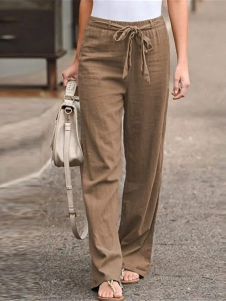 

Women's Fashion Solid Pants Casual Lace-Up High Waist Wide Leg Pants For Women Spring Summer Sports Womens Clothing New 2025