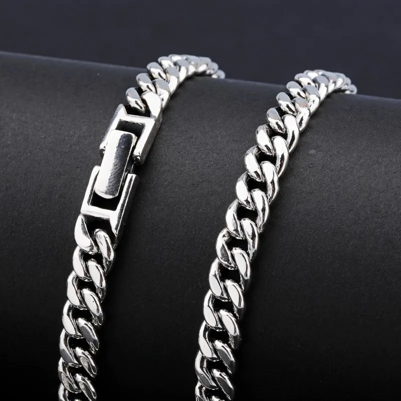 BOCAI S925 Sterling Silver Necklaces for Women Men New Fashion 7mm10mmHorsewhip Cuban-chain Snap on Couple Gift Free Shipping