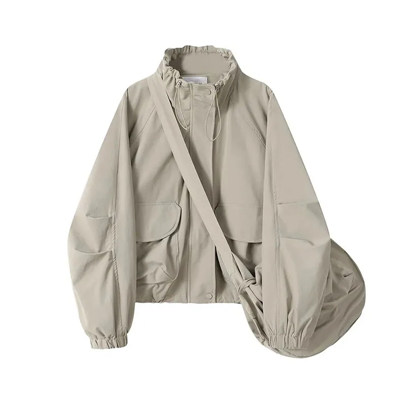 Women's Spring Autumn 2024 New Hooded Zipper Workwear Windbreaker Coat Female Fitting Casual Time American Style Assault Jackets