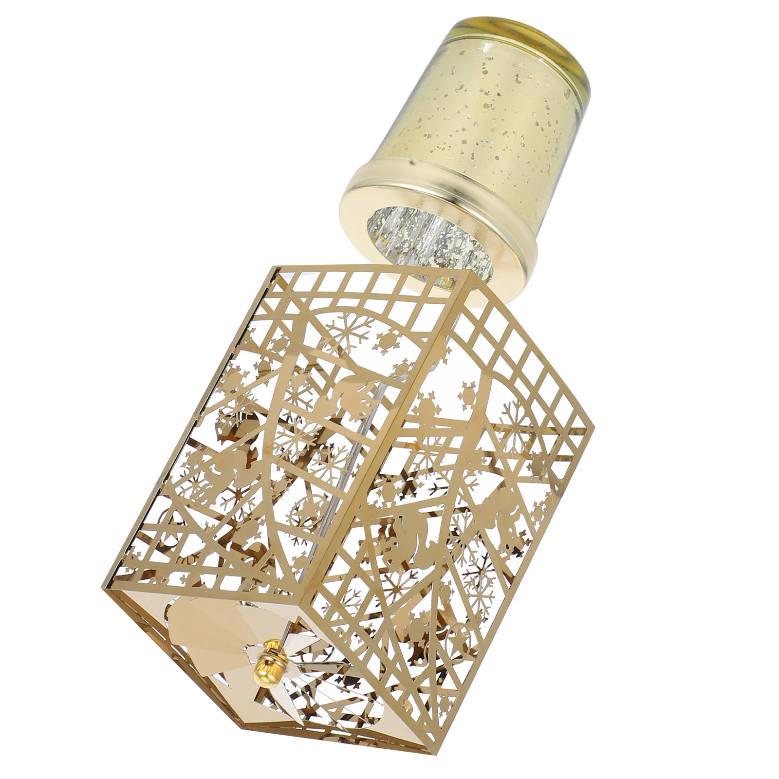 

European Style Christmas Rotating Holder Golden Hollow Design Spinning Tealight Carousel Table Xmas Decoration