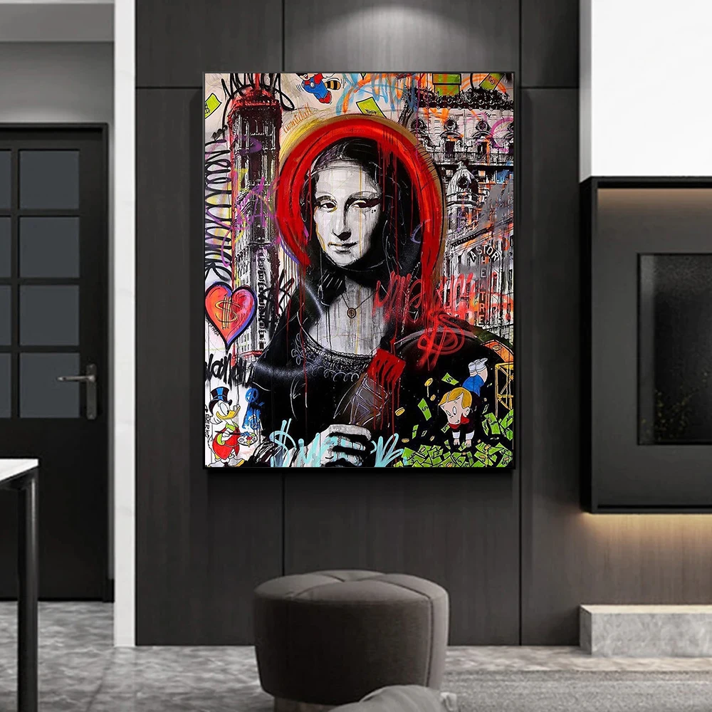 Mona Lisa Scrooge McDuck Poster Street Graffiti Wall Art Cancas Painting Print Abstract Picture Living Room Home Decor Cuadros