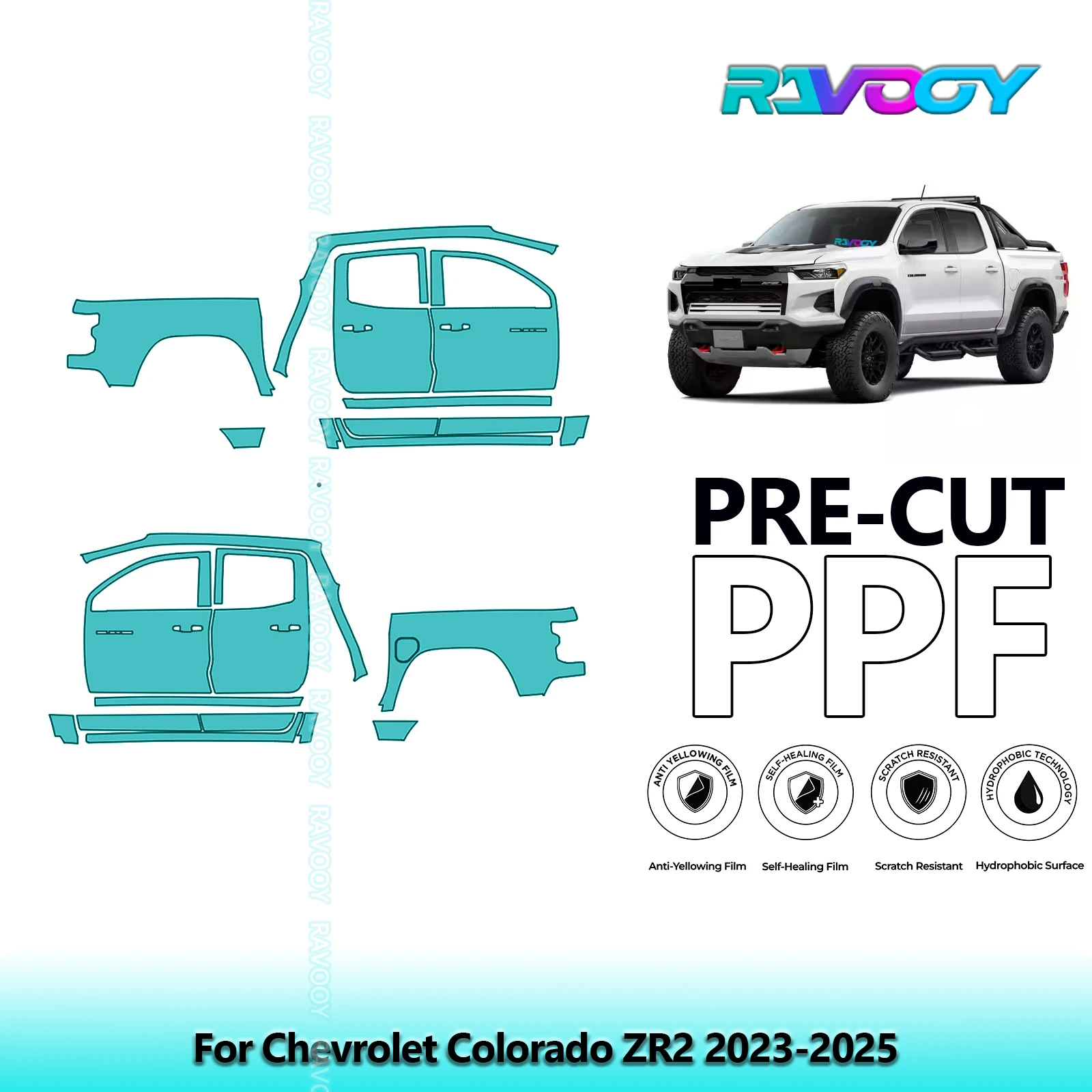 

For Chevrolet Colorado ZR2 2023-2025 8.5mil Clear Matte Pre-Cut PPF Door & A/B Pillar Kit TPU Paint Protection Film Set