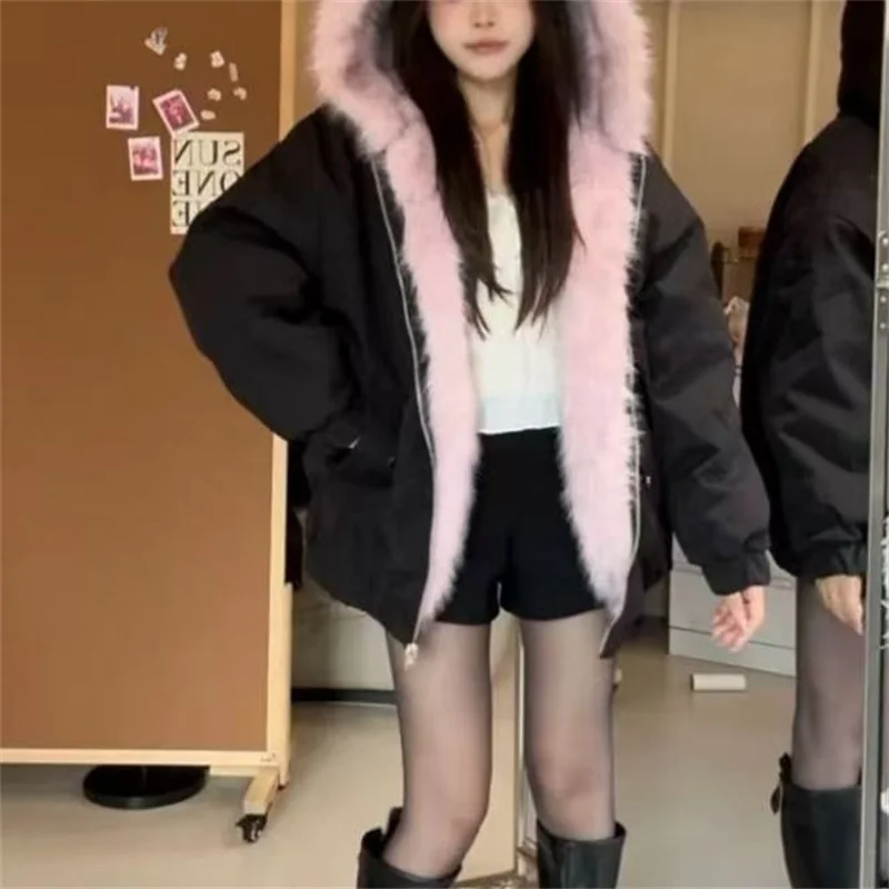 In The Winter Of 2024 The New Fashion Retro Cute Cat Ears Wear Hooded Mao Mao Warm Coat With Velvet Padded Cotton-padded Jacket