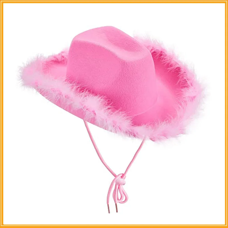 Sombrero de vaquero con borde crudo rosa para novia, diadema Sexy, accesorios para fotos de novia, accesorios para despedida de soltera