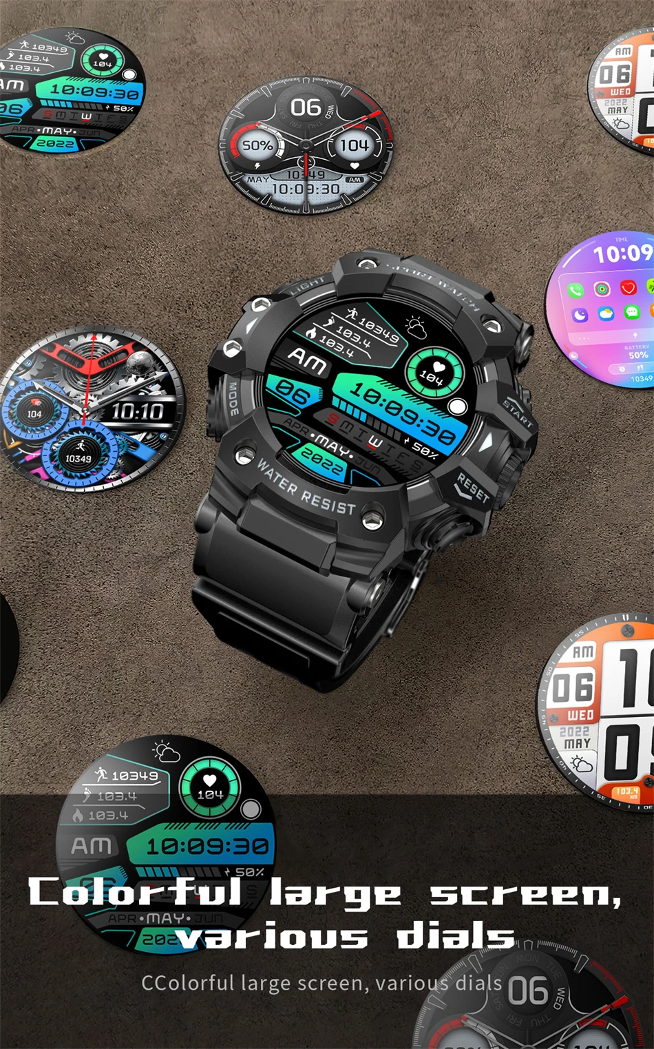 Neue Militär-Sport-Smartwatch für Herren, 100+ Sportarten, Outdoor-Fitness, Kompass, Herzfrequenz, BT-Anruf, wasserdichte Smartwatch für iOS und Android – Detail 15