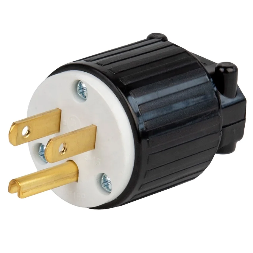 10pcs Black UL Copper Nema 5-15P Straight Male Power Adaptor Plug 3pins Electrical Industrial Wiring Connector Type B