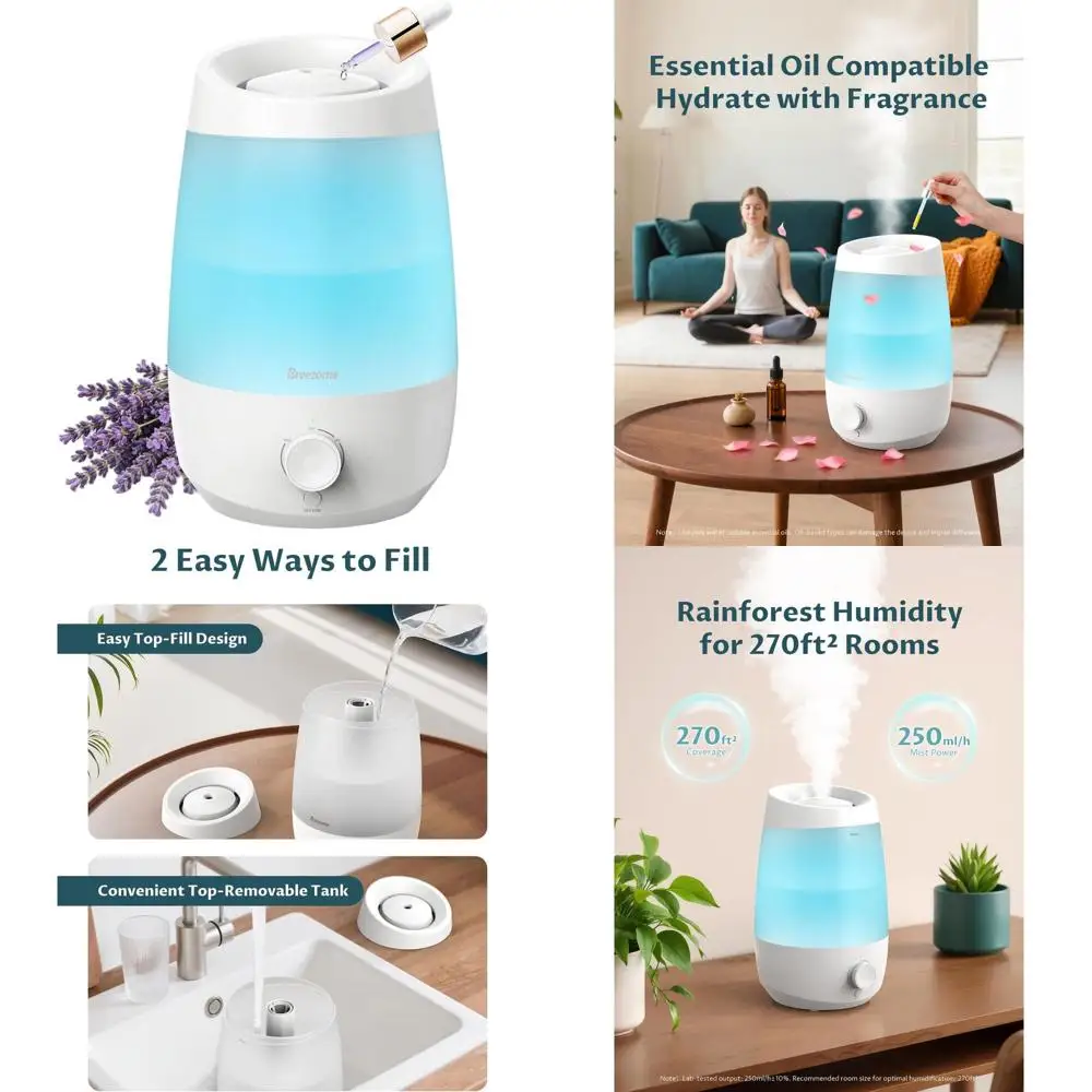 2,5-Liter-Luftbefeuchter für das Schlafzimmer, 250 ml/h Nebelproduktion, 25-Stunden-Betrieb, 7 LED-Modi, Öldiffusor, extrem leise für Babys und Pflanzen, Weiß