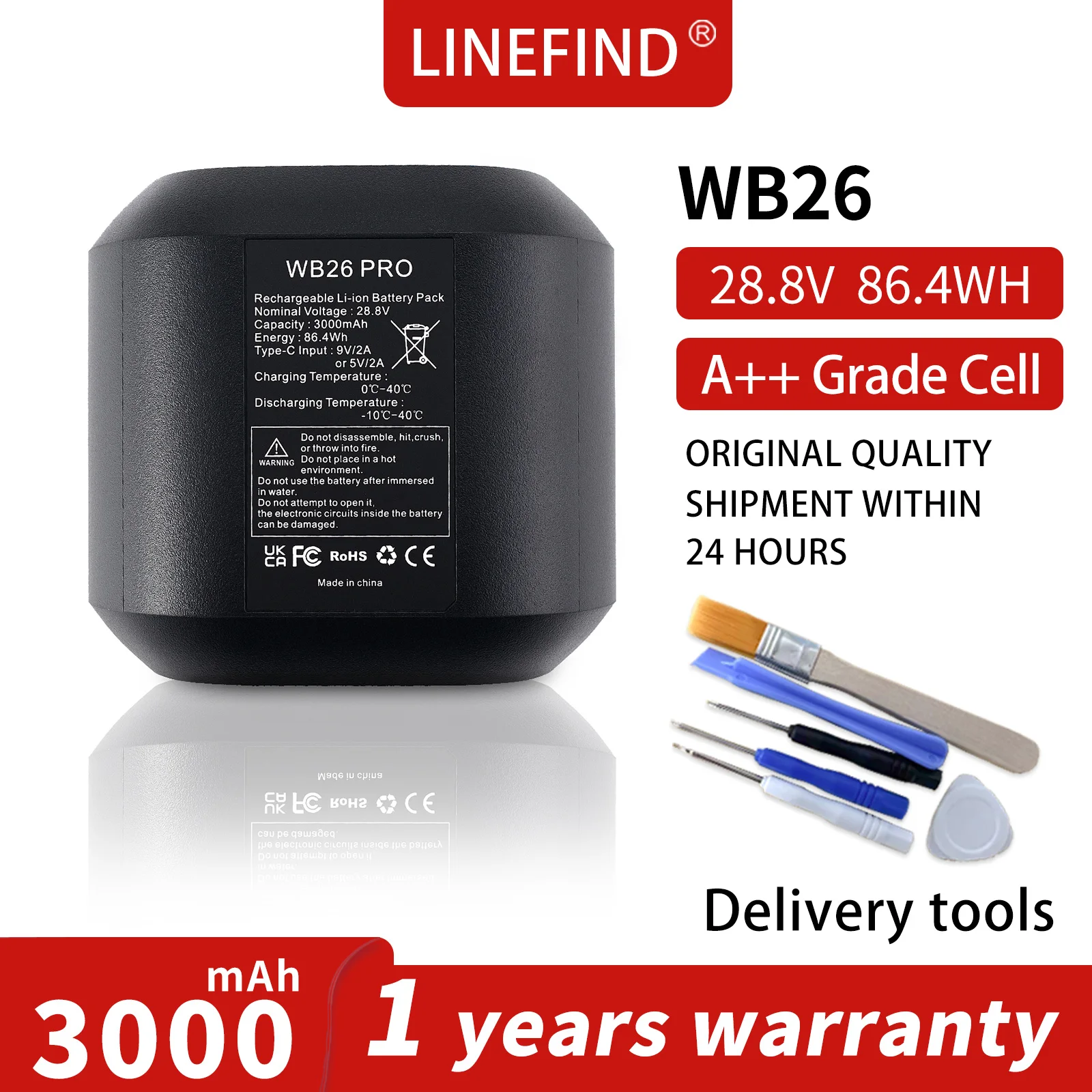 LINEFIND Lithium Battery For Godox WB26 2.6Ah AD600PRO Lithium Battery For AD600PRO AD600 PRO