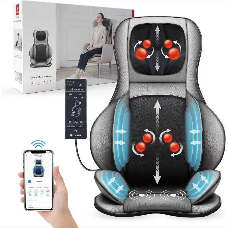 

App Control 2D or 3D Deep Tissue Kneading Massage Chair Pad, Shiatsu Neck Back Massager with Heat and Compression