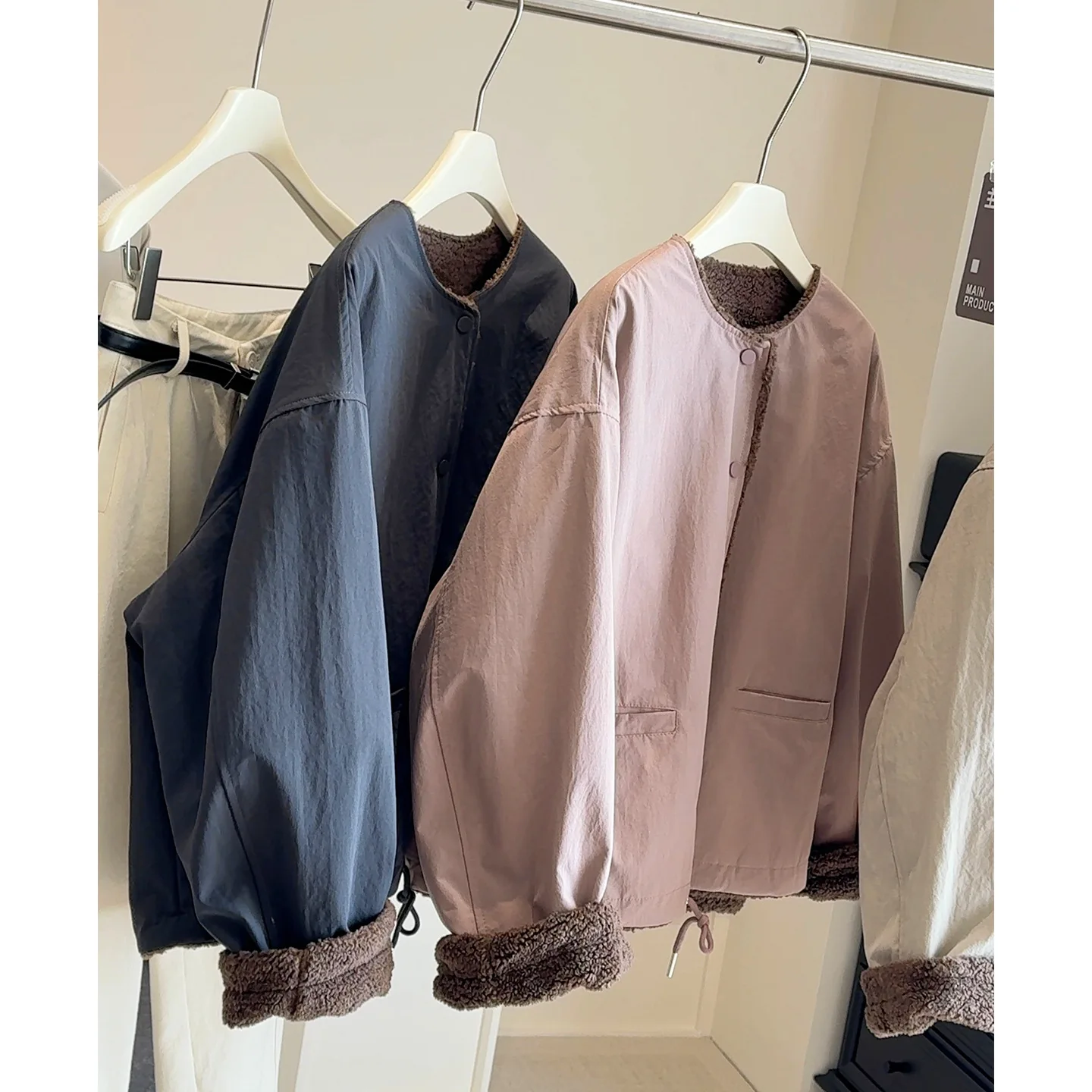 

Wearing Lamb Wool Thickened Cotton-padded Coat on Both Sides Women's New Winter Simple Versatile Hem Drawstring Cotton Clothes