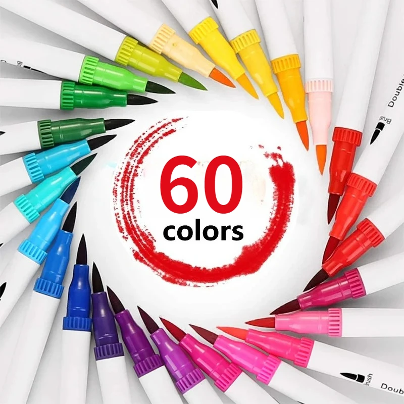

Набор из 60 маркеров для каллиграфии с двойными наконечниками-кистями, цветные ручки с тонким наконечником для дневников, набор для рисования и раскрашивания, школьные художественные принадлежности