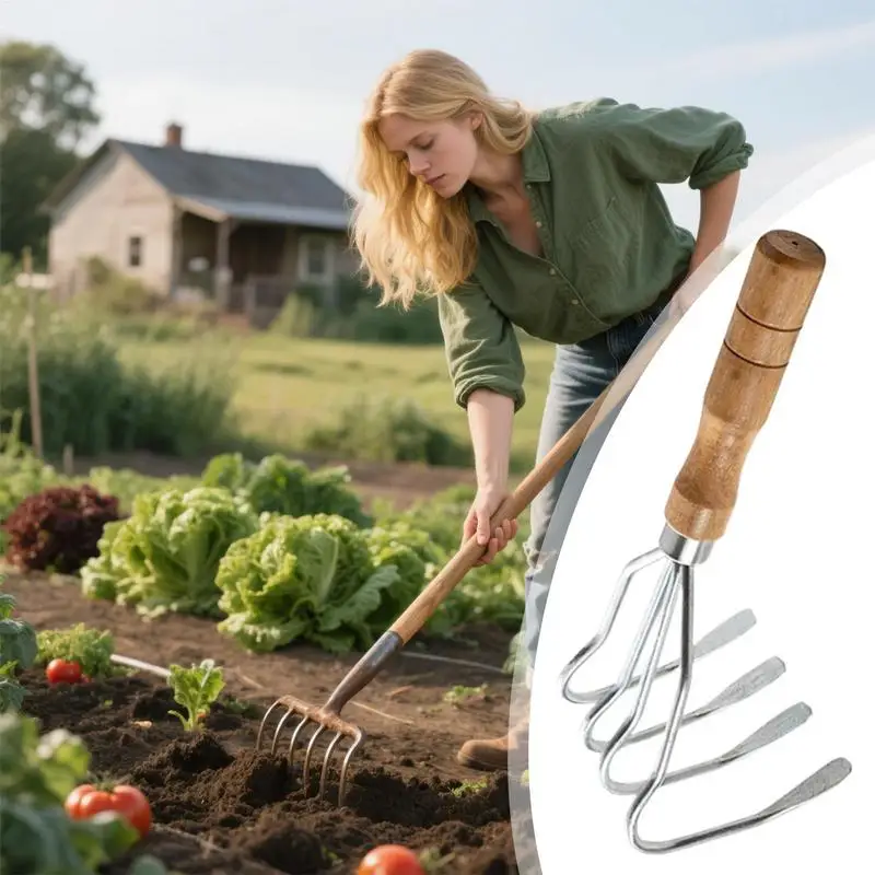 اليد أشعل النار الخشب مقبض الشاطئ البطلينوس مكشطة يده 4 الأسنان متعددة الوظائف أشعل النار لبطحيرة مزرعة المناظر الطبيعية بركة الكنز