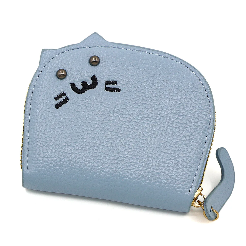 Elegant Women Small Wallet Coin Purse Card Holder Female Hand Wallet Cute Cat Girl PU Leather Mini Purse with Card Slot
