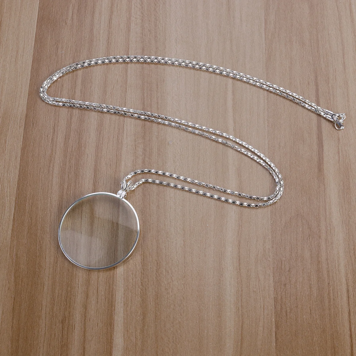 المكبر البصري قلادة قلادة فضية 5X عدسة زجاجية مدمجة عدسة مكبرة قلادة للقراءة التفتيش المساعدة البصرية