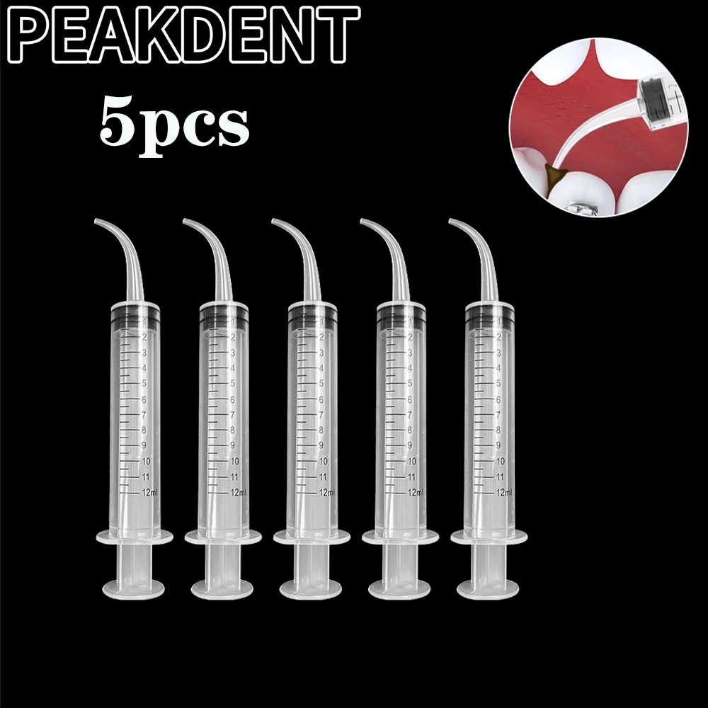 5Pcs Dental Disposable Irrigation Syringe With Curved Tip 12ml For Dentist Use Dental Consumable Material