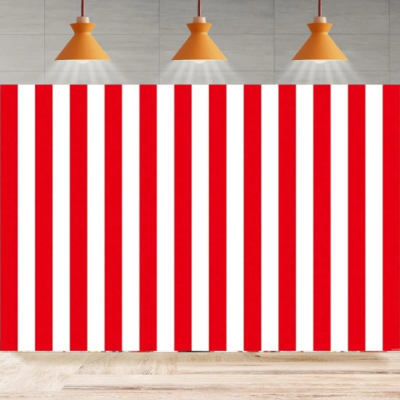 Red And White Stripe Photography Backdrop Theater Big Top Circus Wedding Birthday Background Party Backdrop Wall Banner Decor