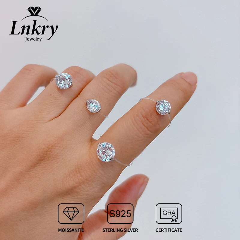 

Lnkry 6.5mm/8mm/9mm Solitaire Moissanite Rings 925 Sterling Silver Transparent Fishing Line Eternity Ring Jewelry For Women Gift