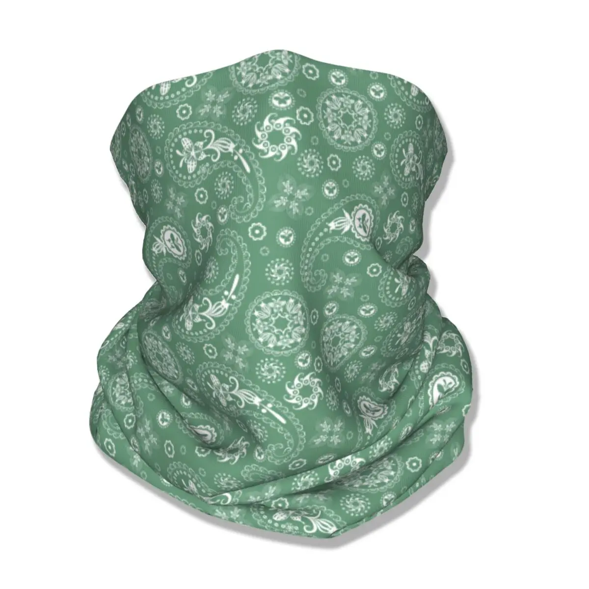 Green Paisley Pattern Bandana Neck Cover Printed National Style Mask Scarf Warm Headband Hiking for Men Women Adult Breathable