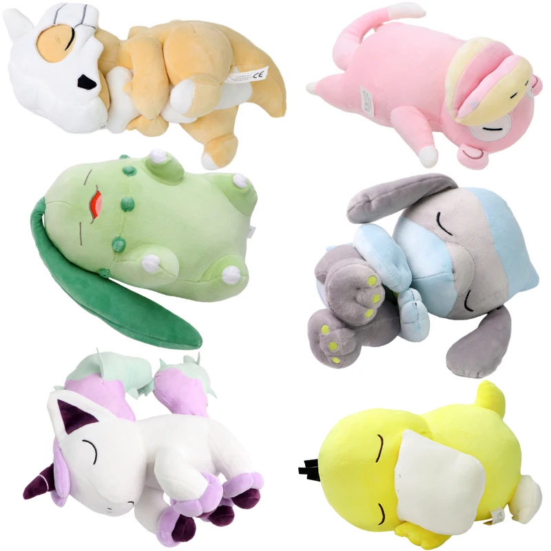 Pokémon bonito Sleeping Galarian boneca recheada, Sleep Cubone, Chikorita Slowpoke Lucario Psyduck brinquedo de pelúcia, Eevee, Galarian Ponyta, 11 estilos