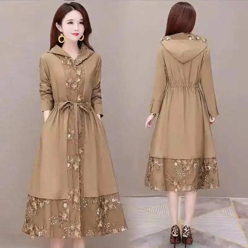 

Sli Loose Long Women's Coat Spring Autumn High End Mom's Outfit Ele Slimming Medium Length Zipper Closure Color