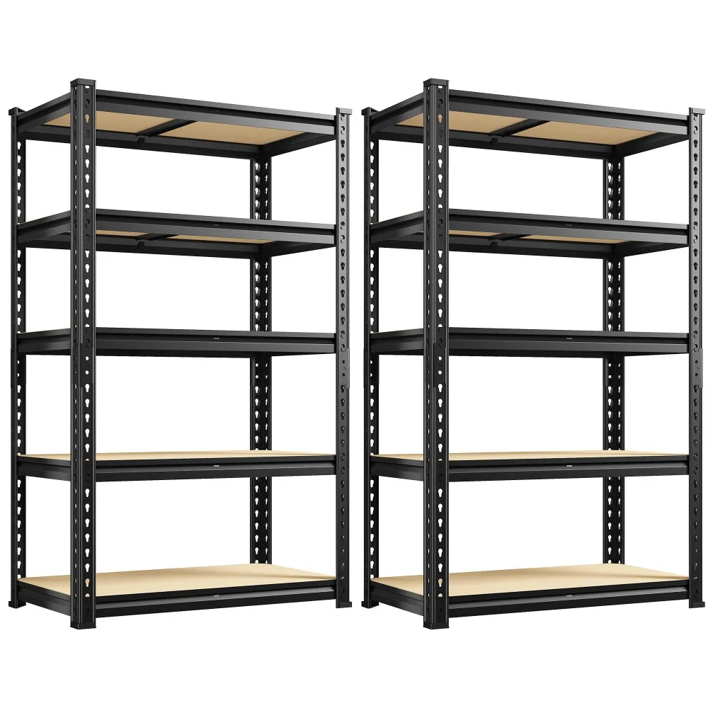 2 Pack Garage Shelving,5 Tier Heavy Duty Storage Shelves,Black
