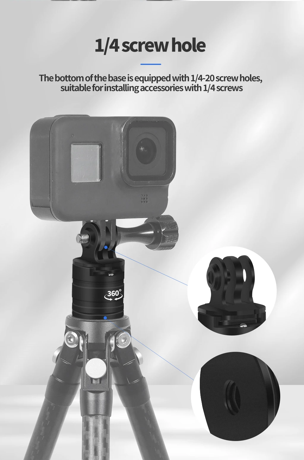 360 Grad drehbarer drehbarer Stativhalterung-Adapterhalter für GoPro 13 12 Insta360 Verlängerungsarmhalterung Action-Kamera-Zubehör – Detail 15