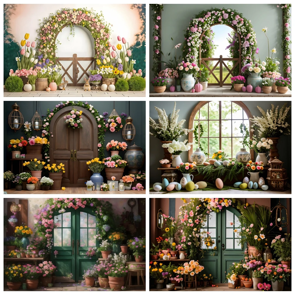 

Background Photography Spring Easter Newborn Birthday Portrait Indoor Window Floral Decor Cake Smash Backdrop Photo Studio