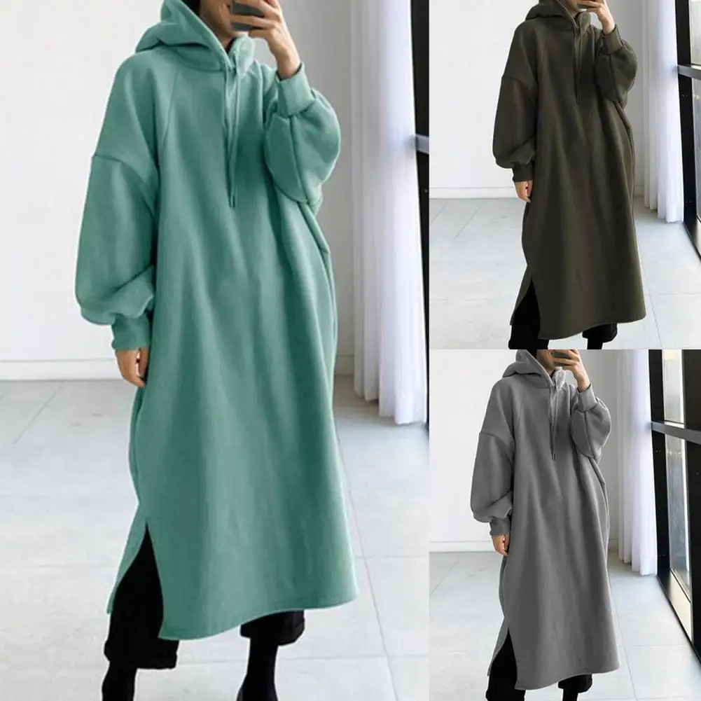 Oversized Hoodie Dresses For Women 2023 Autumn Winter Drawstring Hooded Sweatshirt Maxi Dress Size Casual Long Hoodies