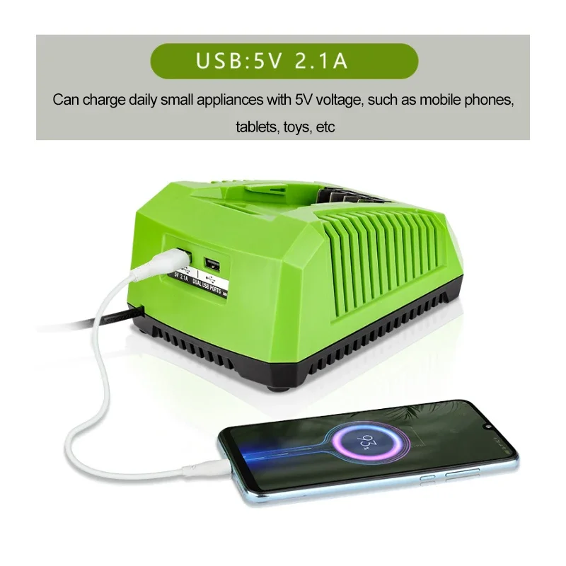 For Greenworks Li-ion Battery Charger 48/24V 5-Pin Electric Tool Batteries Chargers Replacement Dual USB EU/US/AU/UK plug