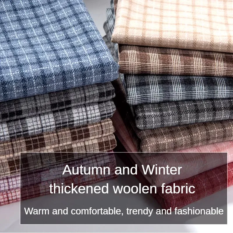 Fashion Woolen Plaid Fabric Anti-wrinkle Per Meter for Skirts Pants Coat Sewing Thickened Elastic Textile Skin-friendly Textured