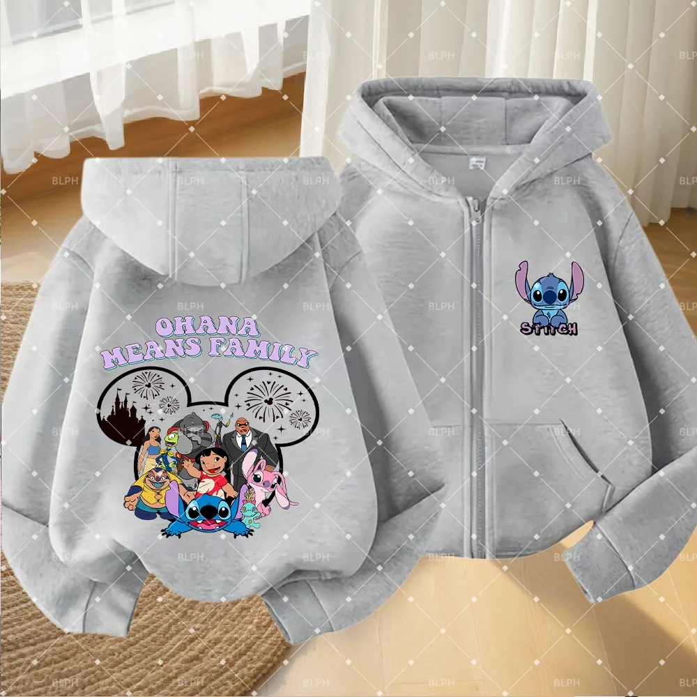 Linda sudadera con capucha y cremallera para niños de Disney Stitch con diseño de gafas y rosas, perfecta para los pequeños fanáticos de Lilo & Stitch