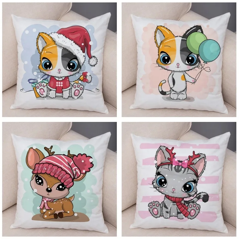 Nordic Cat Deer Tiger Cushion Cover Cute Cartoon Animal Cushion Cover Sofa Children's Room Soft  Pillowcase