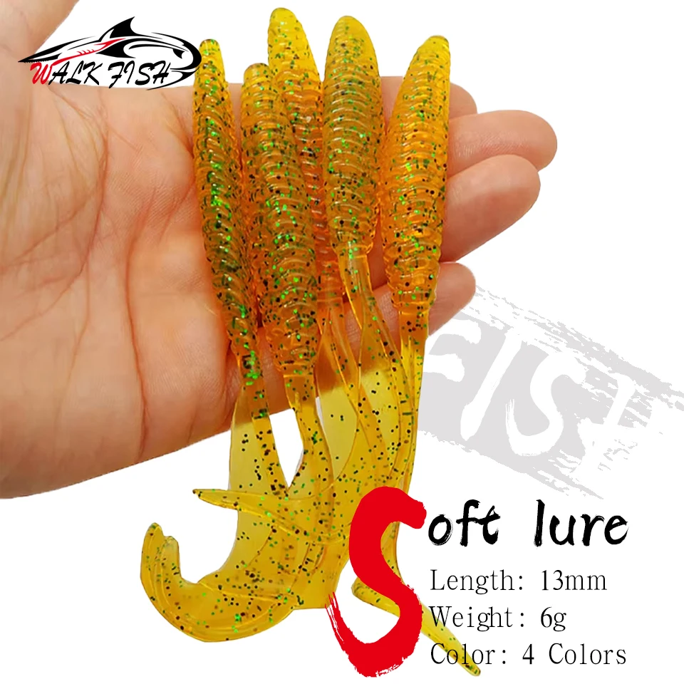 WALK FISH 5 Stück 13cm 6g Weichköder mit langem Schwanz, Angelköder mit Schraubgewinde, einzelne Sichel-Schwanzwürmer, künstliche Köder für Seebarsch
