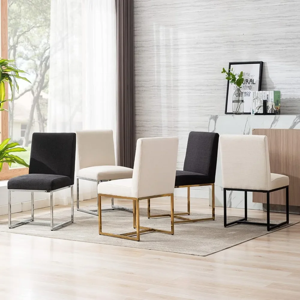 Set Van 4 Linnen Eetkamerstoelen, Gestoffeerd Midden Eeuw Moderne Stoffen Stoel Voor Eetkamer, Met Metalen Frame, Eetkamerstoelen