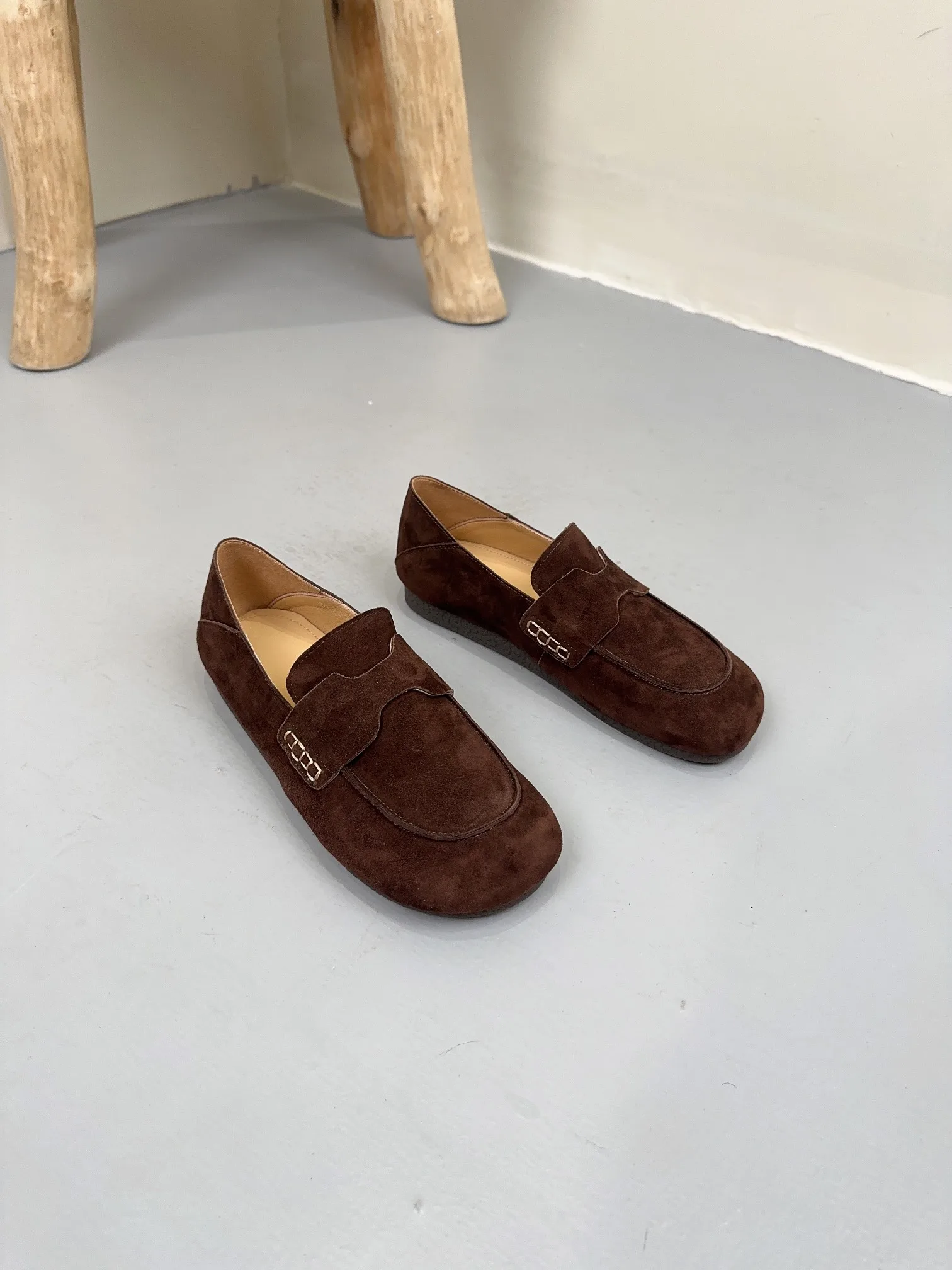 Retro village style cashmere flat loafers  casual strolling comfortable  soft inside sheepskin gift from grandma