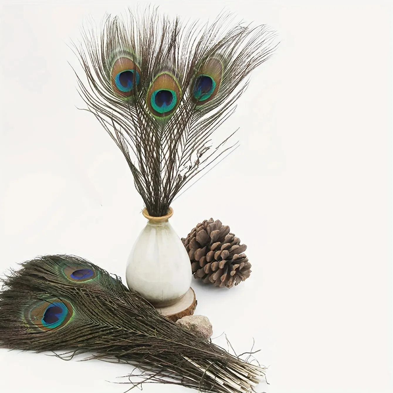 10 PCs 35-45cm Long Peacock Feather Decoration Feather Ornament Home Window Vase Flower Arrangement Decoration