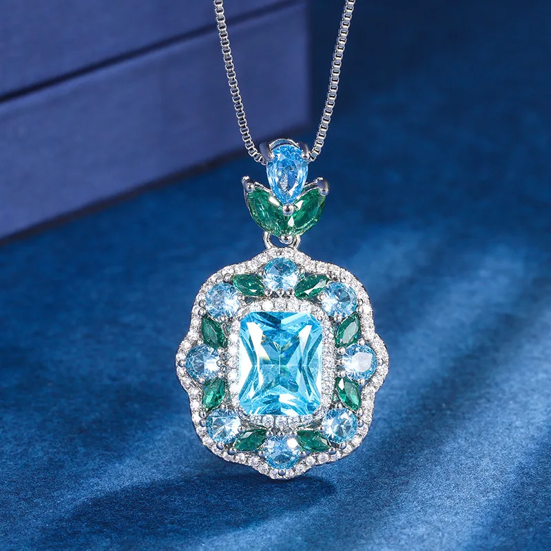 مجوهرات مطلية بالذهب توباز بدلة زرقاء عتيقة نمط إبداعي كامل الماس فاخر مطعمة الحجر الرئيسي 8*12 #2