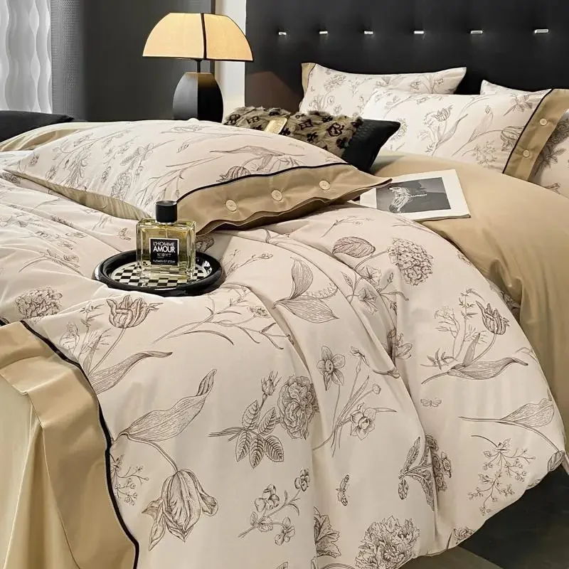 4pcs Premium American 180 Counts 100% Cotton Sheet Long Stile Cotton Duvet Cover 2024 New Fitted Sheet Bedding 200x230 220x240